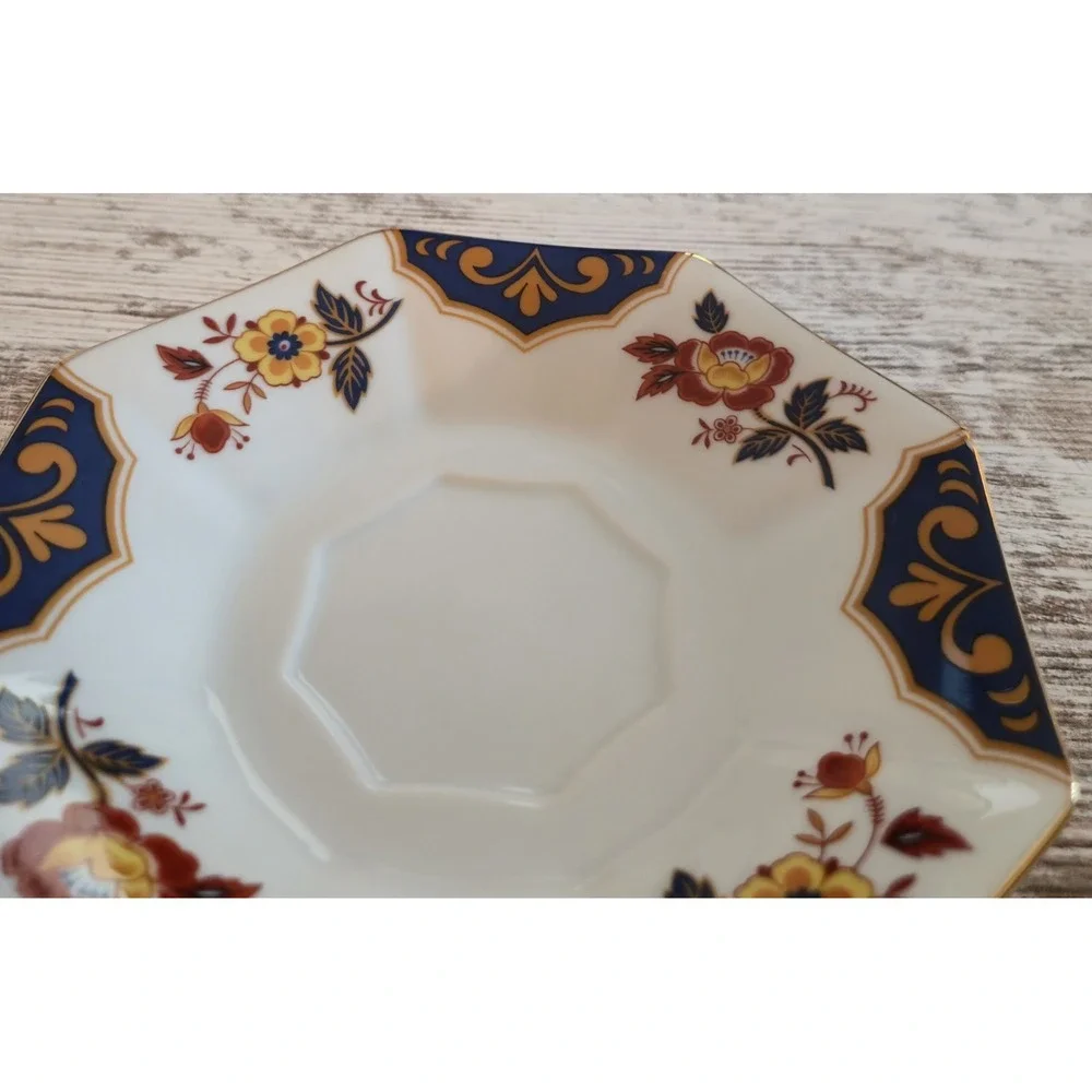Mikasa Far East L6104 Saucers Set of 2 Octagonal Fine China Japan Cobalt Gold